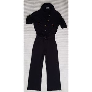 Hollywould made in Italy vintage gold jersey knit tie front jumpsuit 2-4